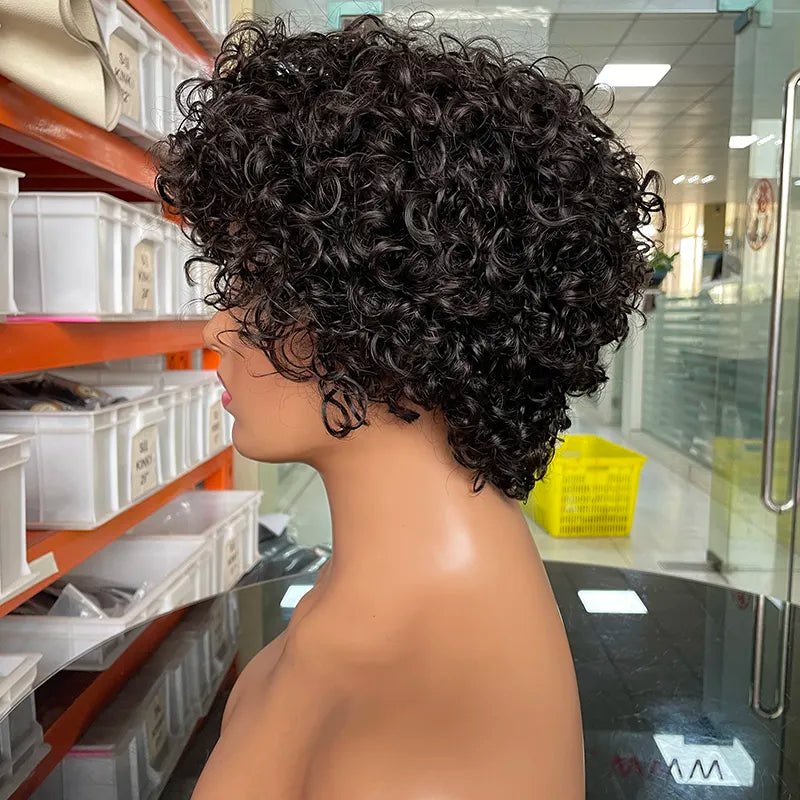 Premium Human Hair Wigs - Natural Black Pixie Cut, Curly Bob, and Long Deep Wave Styles