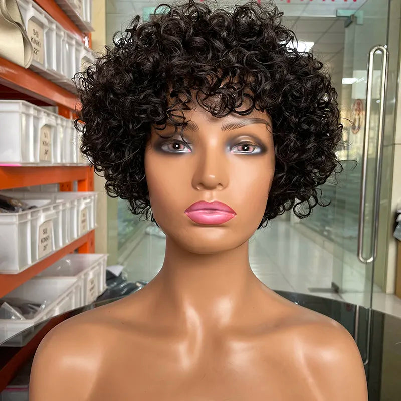 Premium Human Hair Wigs - Natural Black Pixie Cut, Curly Bob, and Long Deep Wave Styles